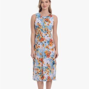 Floral Sleeveless Dress - Blue and Orange